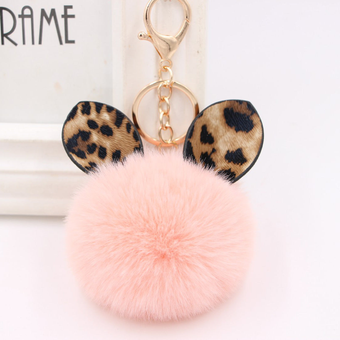 Wholesale Leopard Print Ear Fur Ball Keychain Plush